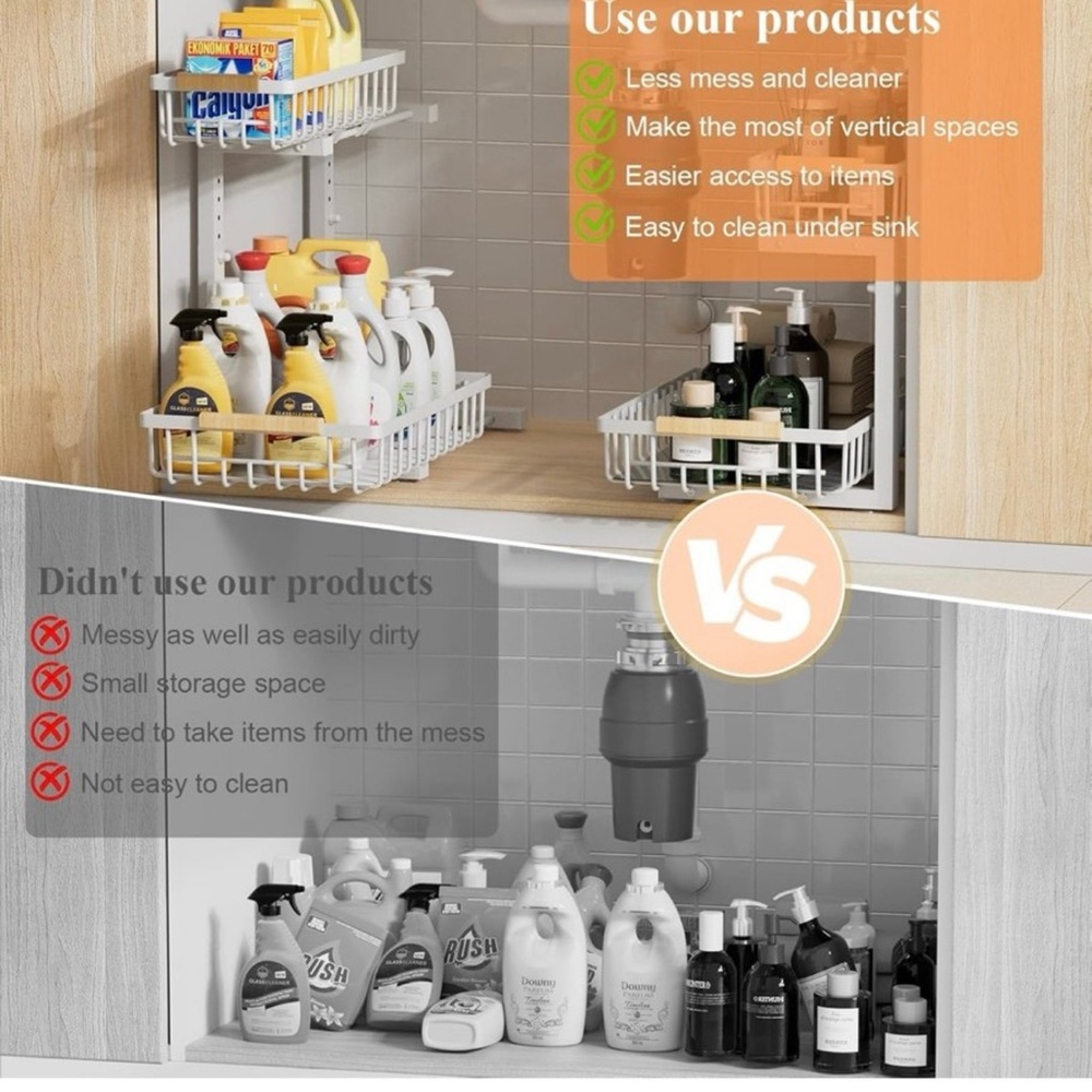 Two-Tier Slide Out Under sink Storage Rack - Picture 4 of 7